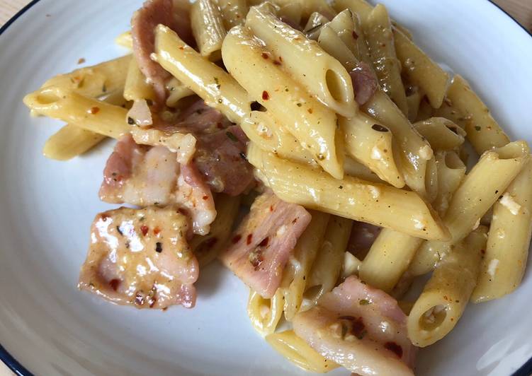 Penne Bacon Carbonara dengan putih telur sisa, no waste👍