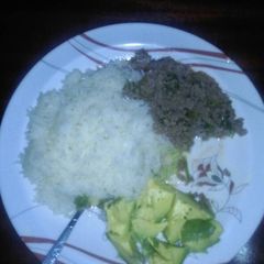 A picture of Minced meat with rice.