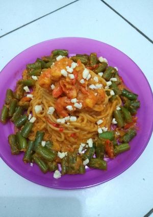 Foto resep Spicy Prawn and Bean Creamy Spaghetti