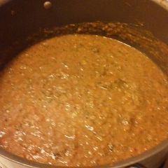 A picture of Roasted broccli & sweet potato soup.