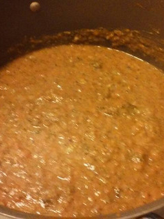 A picture of Roasted broccli & sweet potato soup.