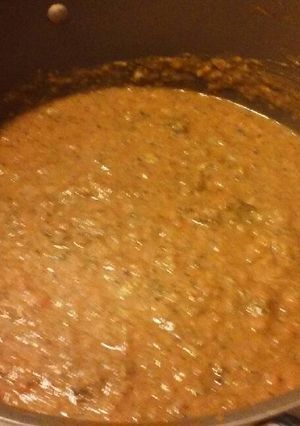 A picture of Roasted broccli & sweet potato soup.