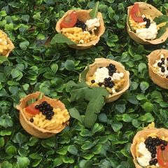 A picture of Khandvi Spaghetti Tarts.