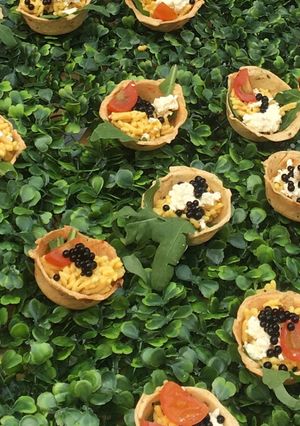 A picture of Khandvi Spaghetti Tarts.