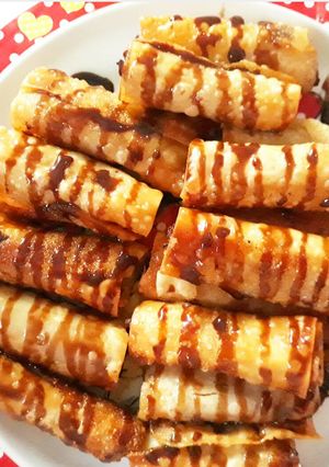 Foto resep Pisang keju kulit pangsit topping coklat