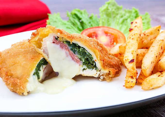 Resep Crispy Chicken Cordon Bleu with Spicy French Fries