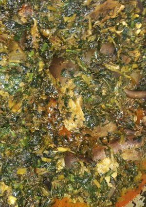 A picture of Vegetable soup with goatmeat.