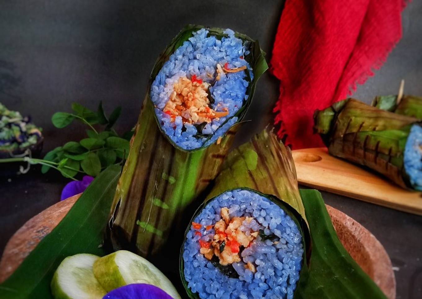 Nasi Bakar Telang (isi ayam teri spesial)