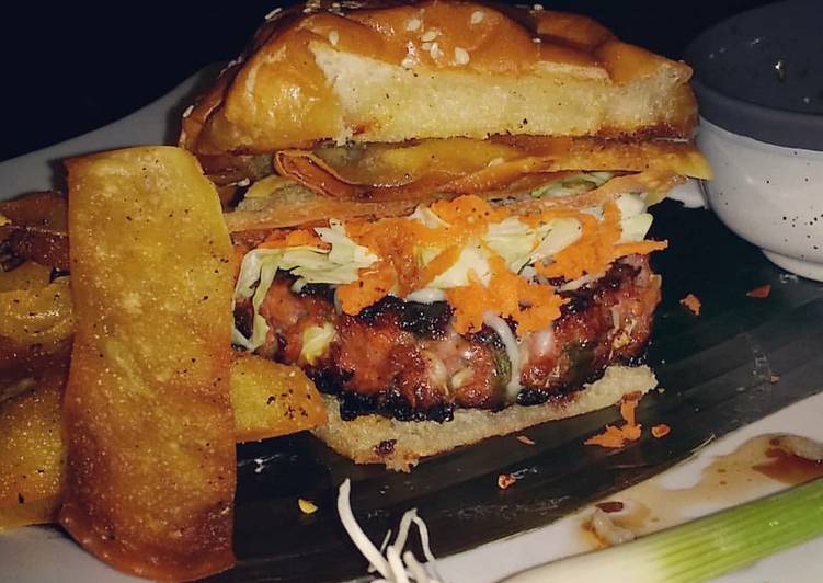 Grilled Asian Burger Sliders with Spicy Wonton Skins