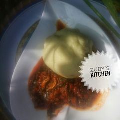Pounded yam with hubahuba sauce A picture of Pounded yam with hubahuba sauce.
