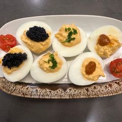 A picture of Spicy Devilled Eggs - A Classic that still makes me Smile and the Kids love them !!!! - ENJOY :P.