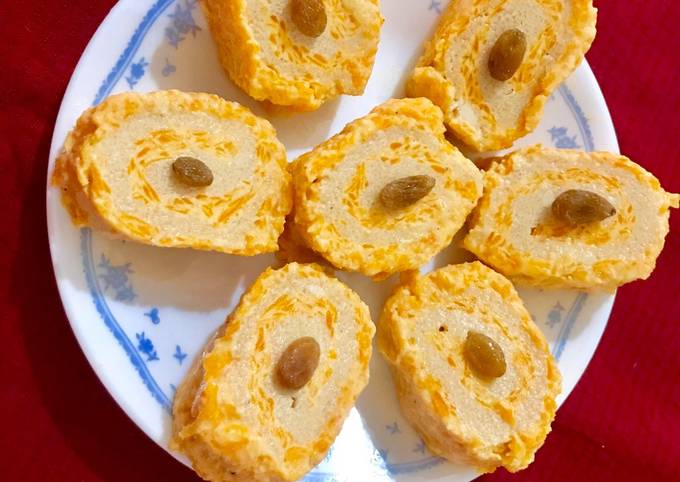 Carrot halwa rava halwa Swiss roll