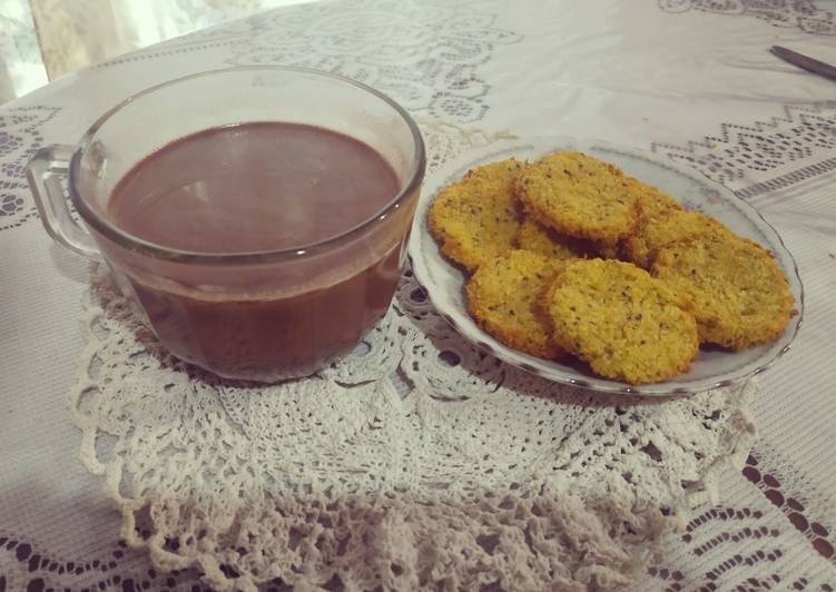 Polvorones de chía y limón, chocolatada con leche de coco