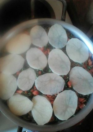 A picture of Special rice with mince and vegetables.