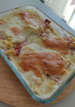 Une photo de Gratin de crozets aux lardons