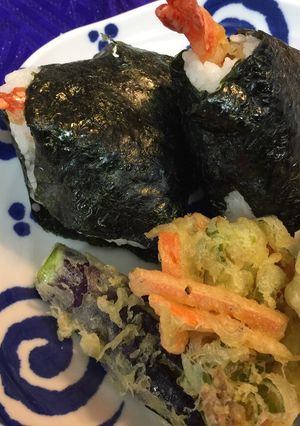 A picture of Shrimp Tempura Onigiri (Rice Ball).