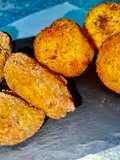 Potato Bombs Stuffed with Swiss Chard and Blue Cheese with Potato, Swiss Chard, and Blue Cheese Croquettes