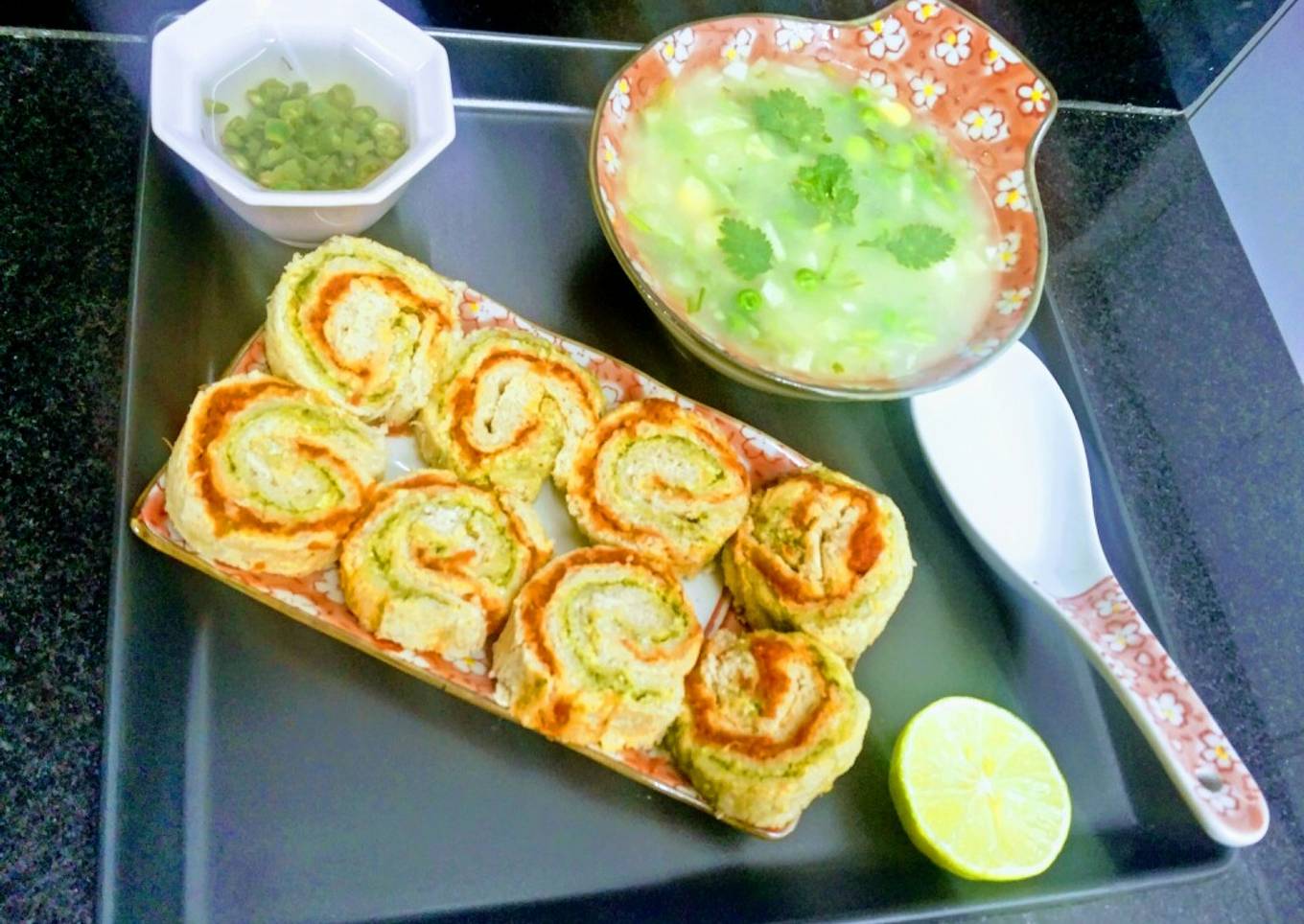 Recipe of Super Quick Homemade Pinwheel sandwiches with vegetable soup