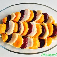 Scalloped Yam, Sweet Potato and Beet A picture of Scalloped Yam, Sweet Potato and Beet.