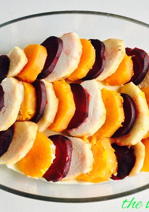 A picture of Scalloped Yam, Sweet Potato and Beet.