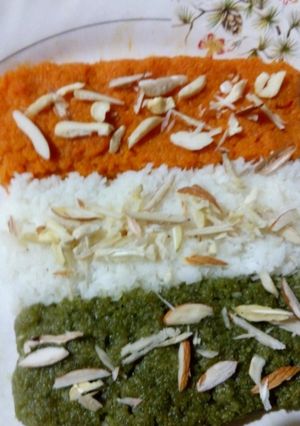 A picture of Tiranga Dessert-Carrot Coconut Bottlegourd Halwa.