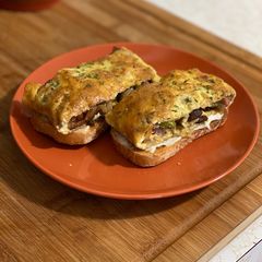 A picture of Spam, Egg & Cheese Open Faced Sandwich.