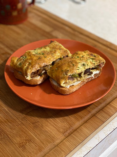 A picture of Spam, Egg & Cheese Open Faced Sandwich.