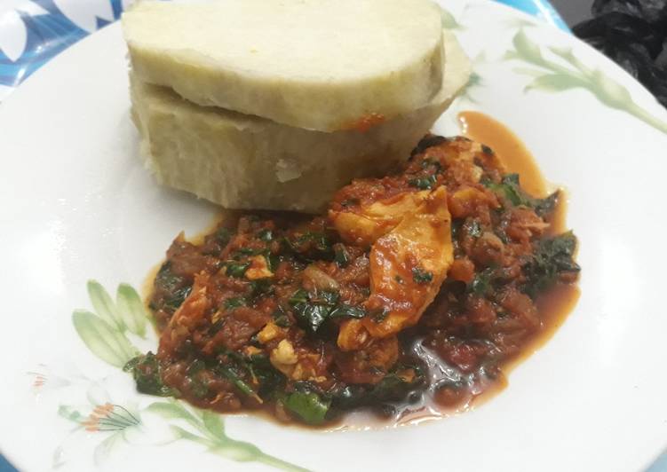 Simple Way to Prepare Ultimate Boiled yam with shredded chicken and vegetable stew
