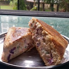A picture of Vegetable hung curd sandwich (oil free recipe).
