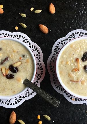 A picture of Quinoa Payasam with Chana Dal.