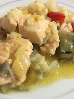 Una foto de Arroz caldoso con salmón