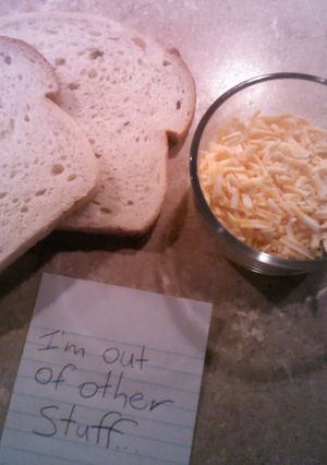 A picture of Bread, Cheese, and other things.