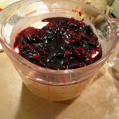 A picture of Bavarian Creme with sauce from forest fruitsRecipe by post from Germany and Lisa!a bit difficult but delicious!.