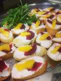Goats cheese, mango and beetroot crostini