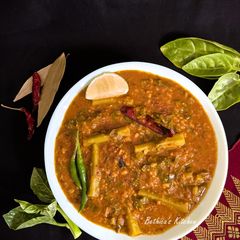 A picture of Pui Shak Diye Bhaja Muger Dal (Roasted Moong Dal Cooked With Malabar Spinach - Bong Style).