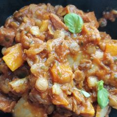 Butternut squash, lentil and chorizo casserole A picture of Butternut squash, lentil and chorizo casserole.