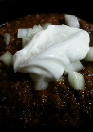 A picture of Nutribullet / crockpot chili.