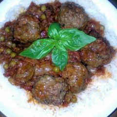 A picture of Sig's crockpot meatballs with chorizo sauce.