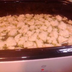 A picture of chicken and dumplings.