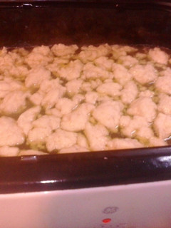 A picture of chicken and dumplings.