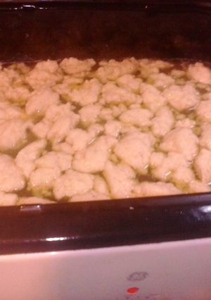 A picture of chicken and dumplings.