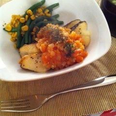 A picture of Cod Meunière in Tomato-Onion Sauce.