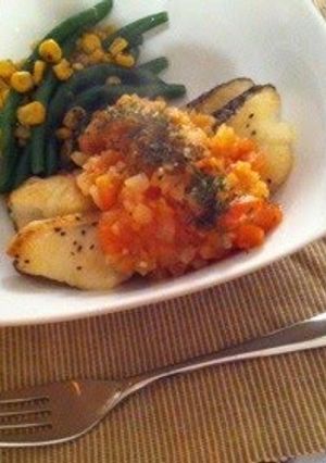 A picture of Cod Meunière in Tomato-Onion Sauce.