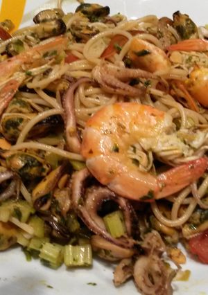 A picture of Seafood pasta.