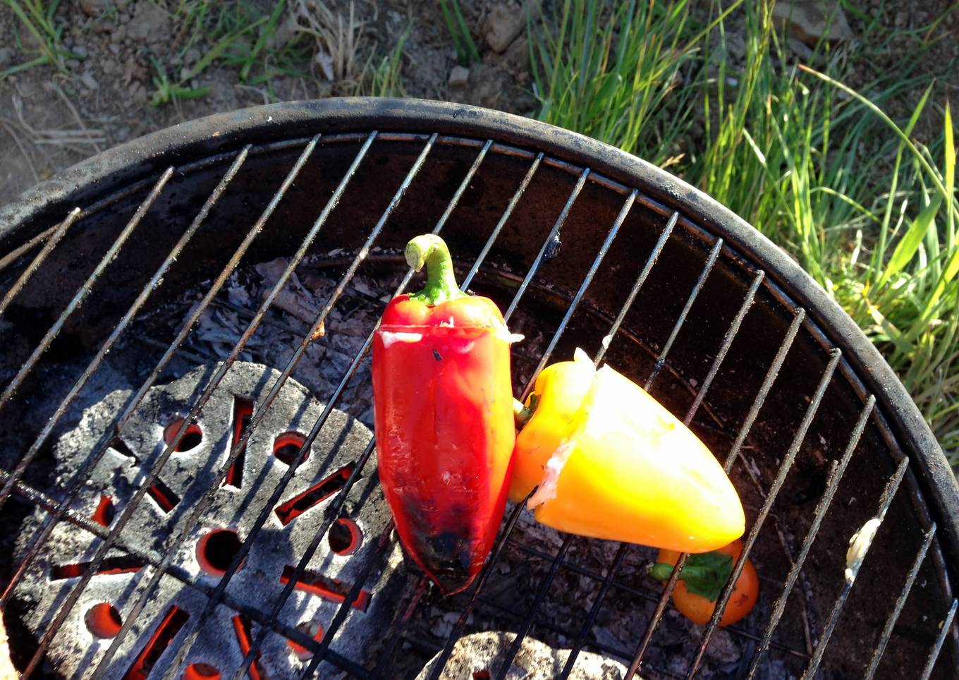 Barbequed cheese stuffed peppers.