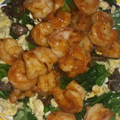 A picture of Jerk Shrimp and Spinach.