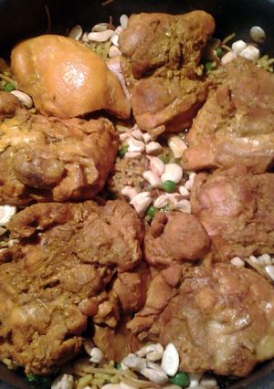 A picture of chicken and rice vermicelli.