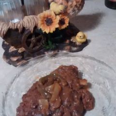 A picture of Salisbury Steak.