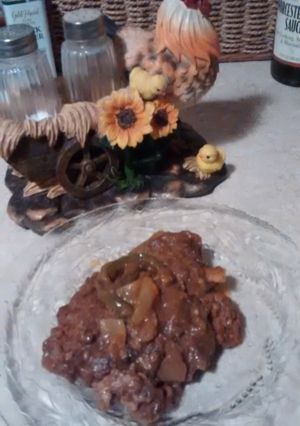 A picture of Salisbury Steak.