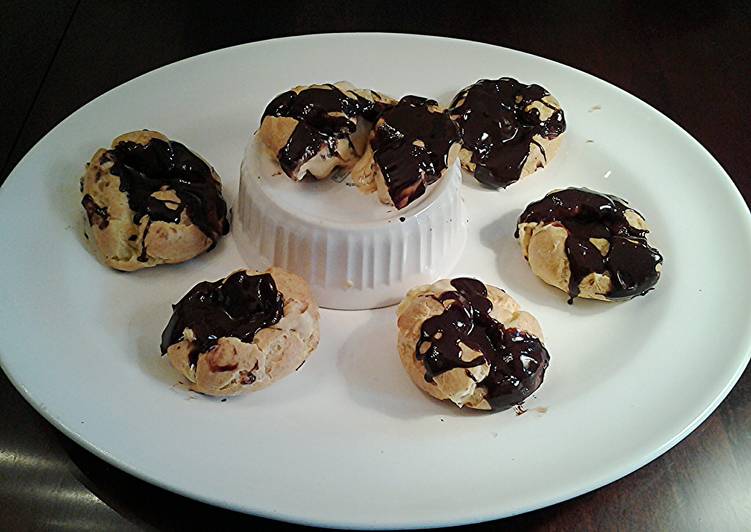 Simple Way to Make Homemade Salted -Caramel Cream Puffs with Chocolate Ganache Glaze